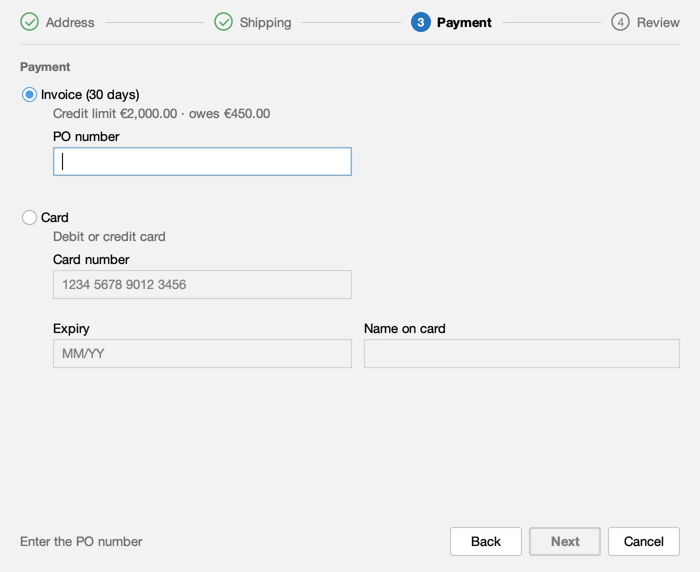 Checkout, step 3: payment