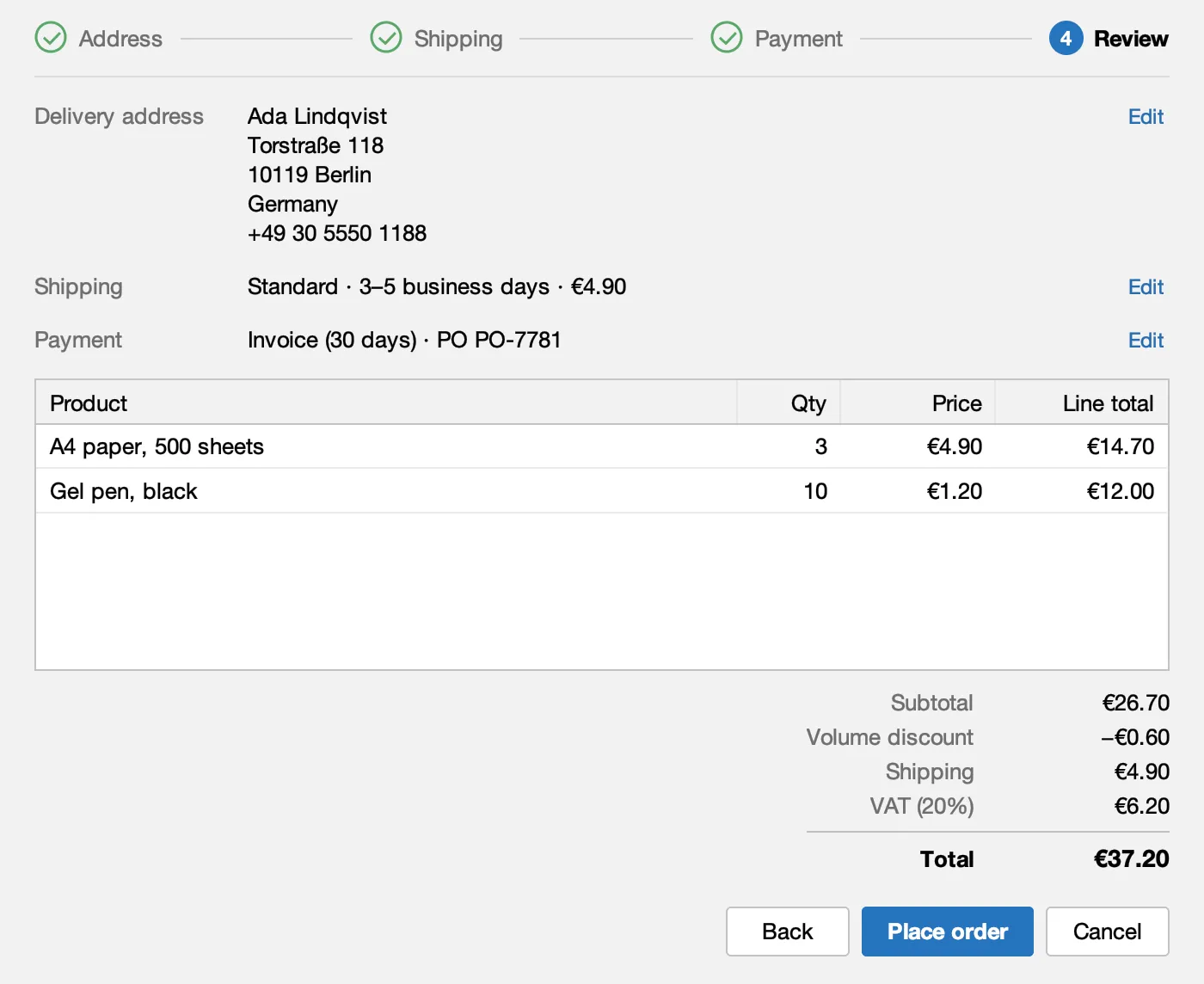 Checkout, step 4: review