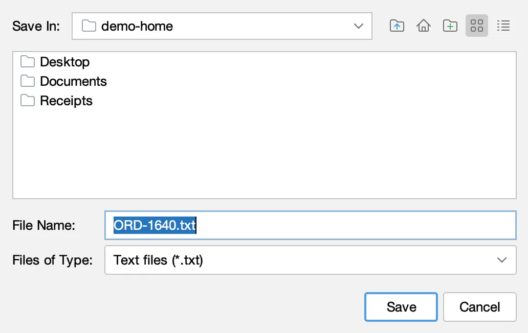 The Save receipt file chooser