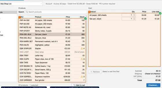 The agent asks in the app which table holds the cart: the products table and the cart are boxed and numbered, each with a check mark to confirm it, and a bar with the question and None of these